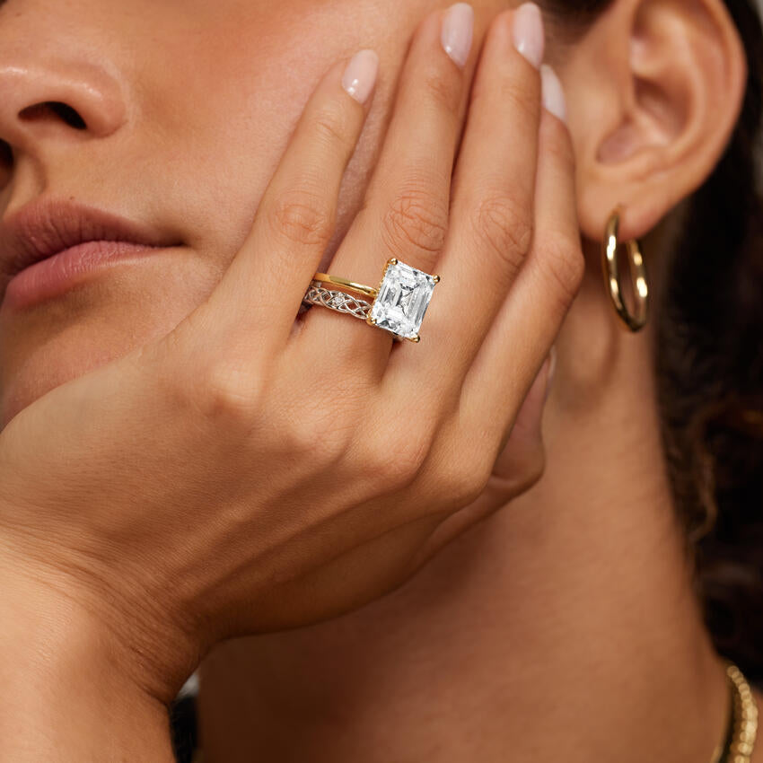 Özel Tasarım Alyans 0,10 Karat Baget Kesim Laboratuvar Pırlanta Yüzük 18K - Bold Diamonds