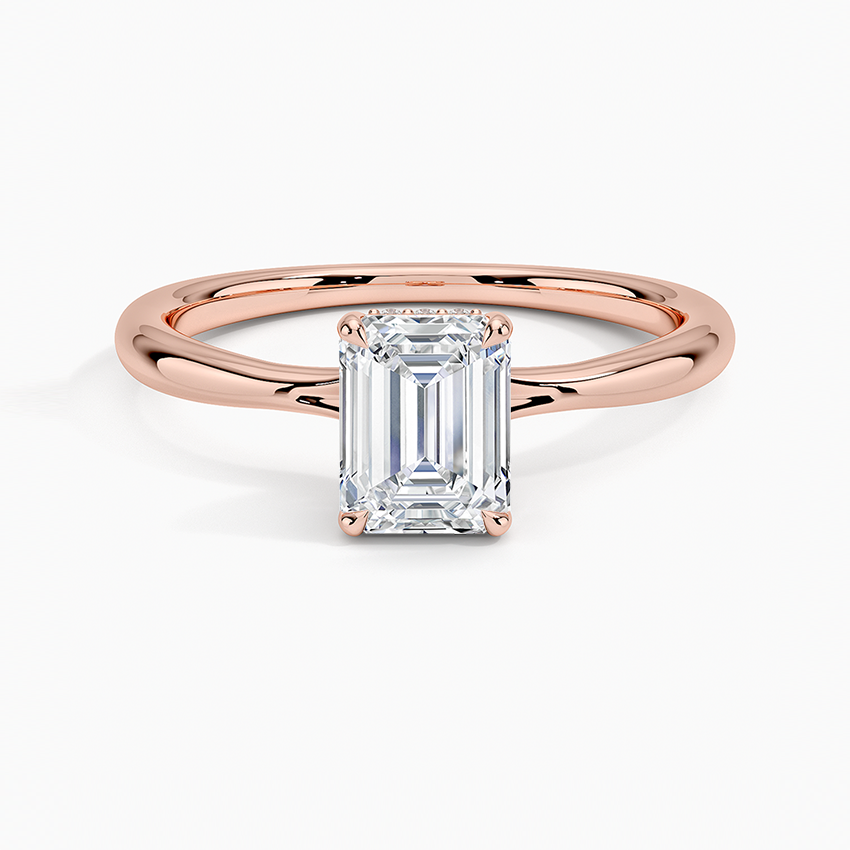 1.10 Karat Emerald Kesim Hidden Halo Tasarım Tektaş Laboratuvar Pırlanta Yüzük 18K - Alvora - Bold Diamonds