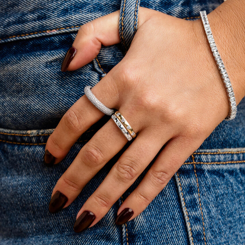 Özel Tasarım Alyans 1,00 Karat Emerald Kesim Laboratuvar Pırlanta Yüzük 18K - Bold Diamonds