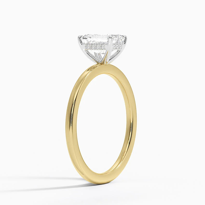 1.10 Karat Emerald Kesim Hidden Halo Tasarım Tektaş Laboratuvar Pırlanta Yüzük 18K - Elora - Bold Diamonds