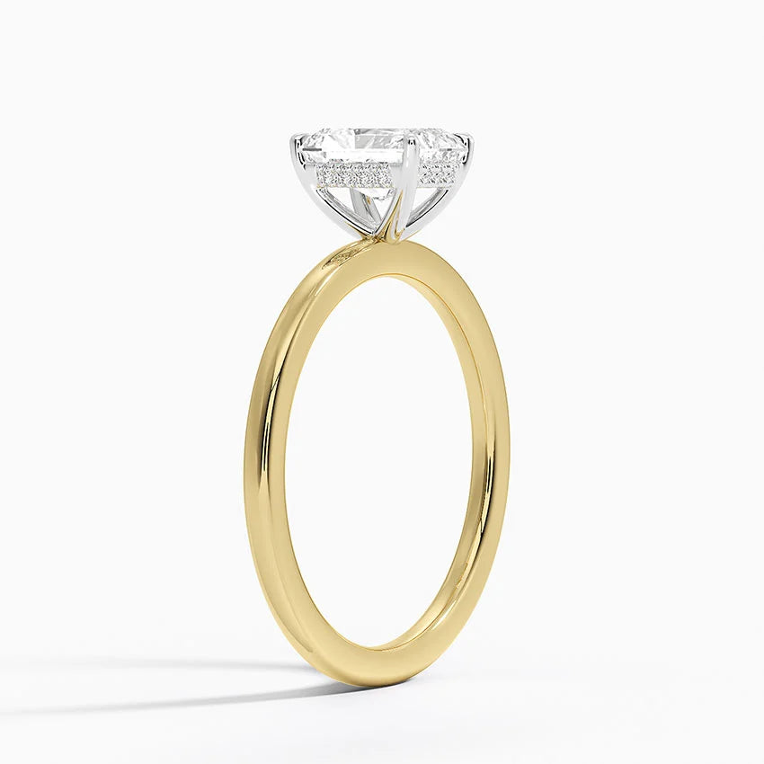 1.10 Karat Radiant Kesim Hidden Halo Tasarım Tektaş Laboratuvar Pırlanta Yüzük 18K - Elora - Bold Diamonds