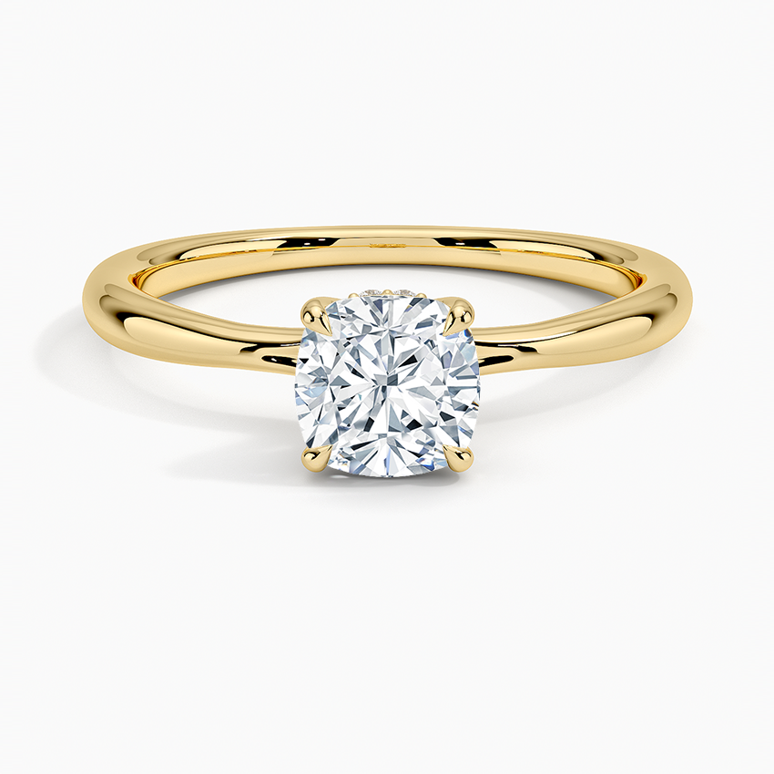 1.10 Karat Cushion Kesim Hidden Halo Tasarım Tektaş Laboratuvar Pırlanta Yüzük 18K - Alvora - Bold Diamonds