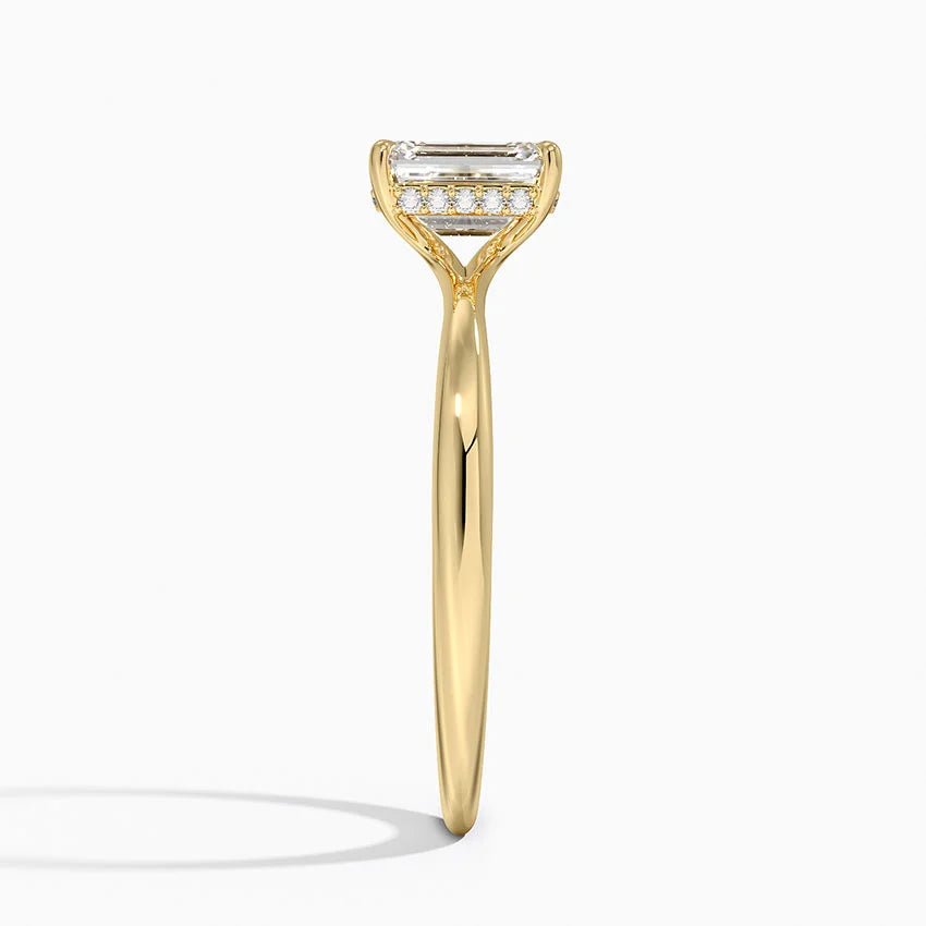 1.10 Karat Emerald Kesim Hidden Halo Tasarım Tektaş Laboratuvar Pırlanta Yüzük 18K - Alvora - Bold Diamonds