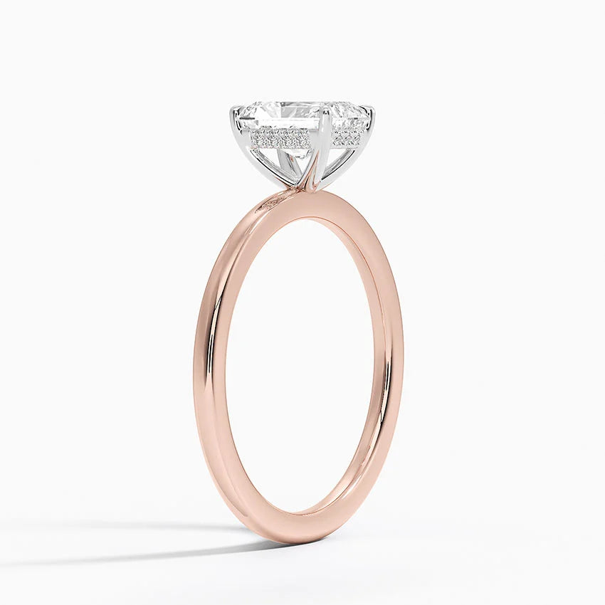 1.10 Karat Radiant Kesim Hidden Halo Tasarım Tektaş Laboratuvar Pırlanta Yüzük 18K - Elora - Bold Diamonds