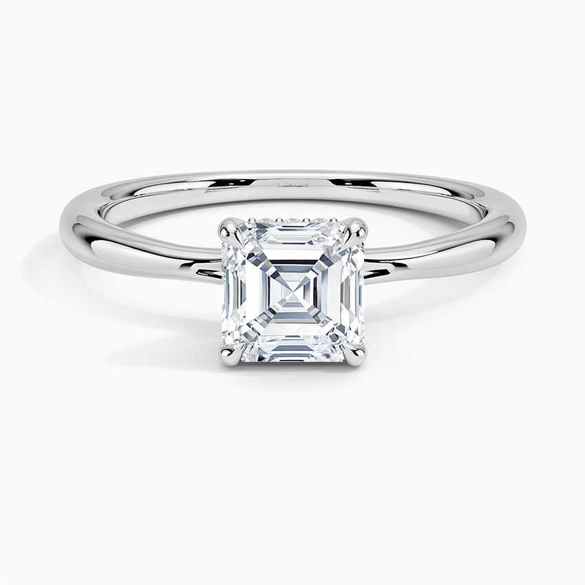 1.10 Karat Asscher Kesim Hidden Halo Tasarım Tektaş Laboratuvar Pırlanta Yüzük 18K - Alvora - Bold Diamonds
