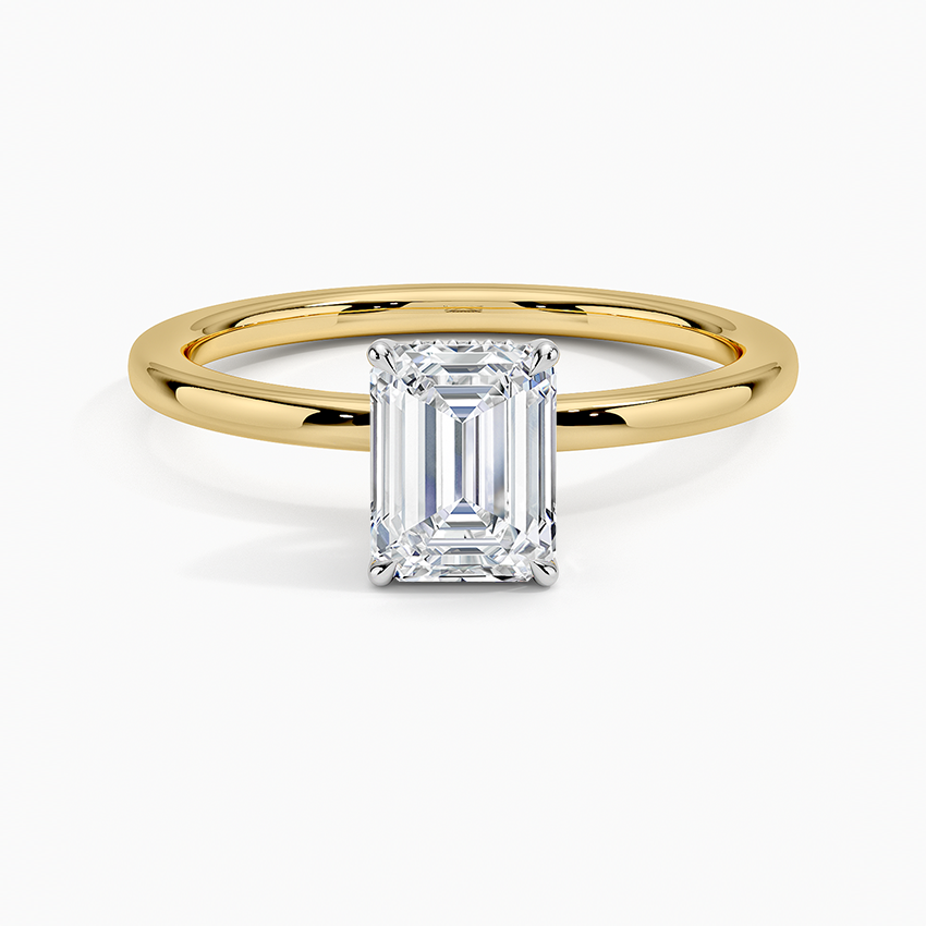 1.10 Karat Emerald Kesim Hidden Halo Tasarım Tektaş Laboratuvar Pırlanta Yüzük 18K - Elora - Bold Diamonds