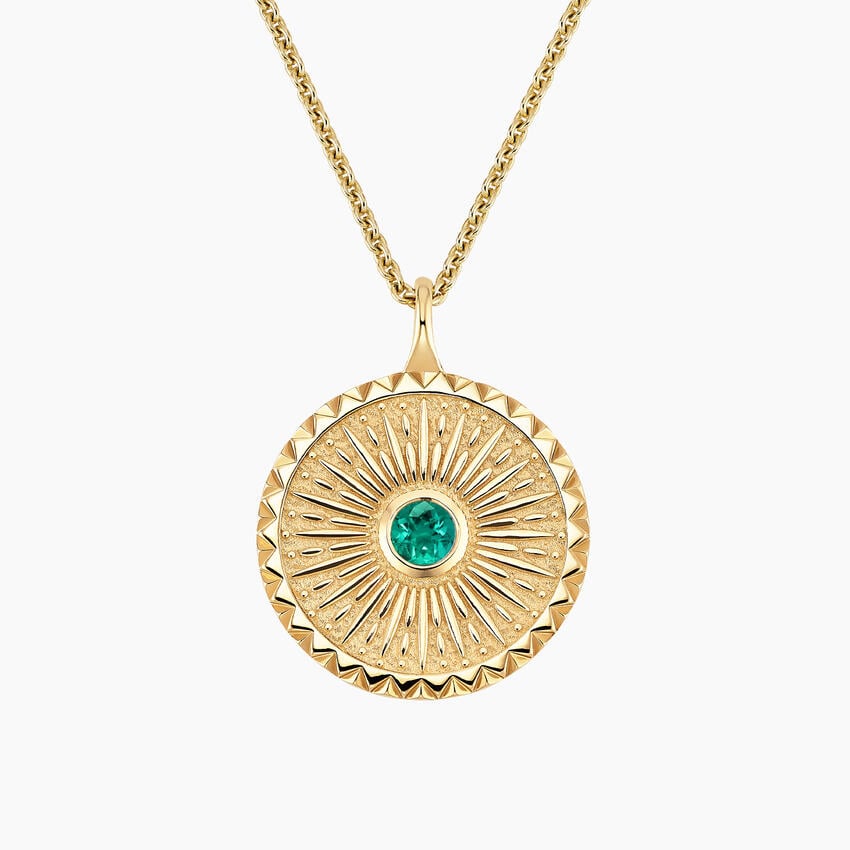 Güneş Model 1.00 karat Laboratuvar Emerald Kolye 18K - Bold Diamonds