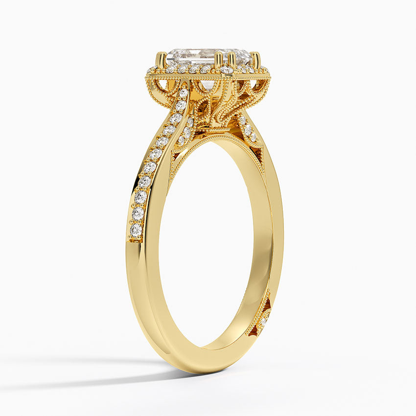 1.50 Karat Emerald Kesim Halo Tasarım Tektaş Laboratuvar Pırlanta Yüzük - Dijon