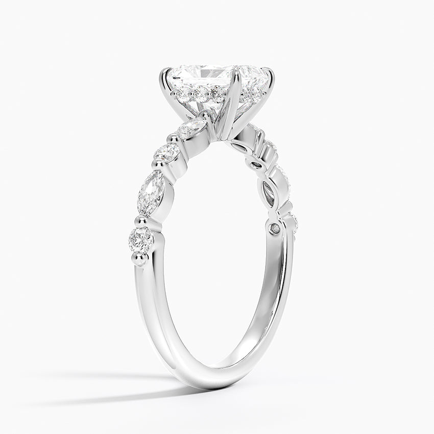 1.50 Karat Radiant Kesim Hidden Halo Tasarım Tektaş Laboratuvar Pırlanta Yüzük - Verona