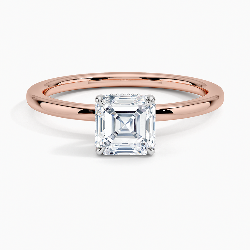 1.10 Karat Asscher Kesim Hidden Halo Tasarım Tektaş Laboratuvar Pırlanta Yüzük 18K - Elora - Bold Diamonds