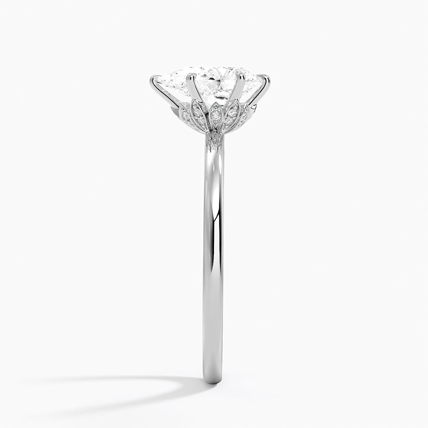 Altı Tırnak 1.15 Karat Damla Kesim Hidden Halo Tasarım Tektaş Laboratuvar Pırlanta Yüzük 18K - Delora - Bold Diamonds
