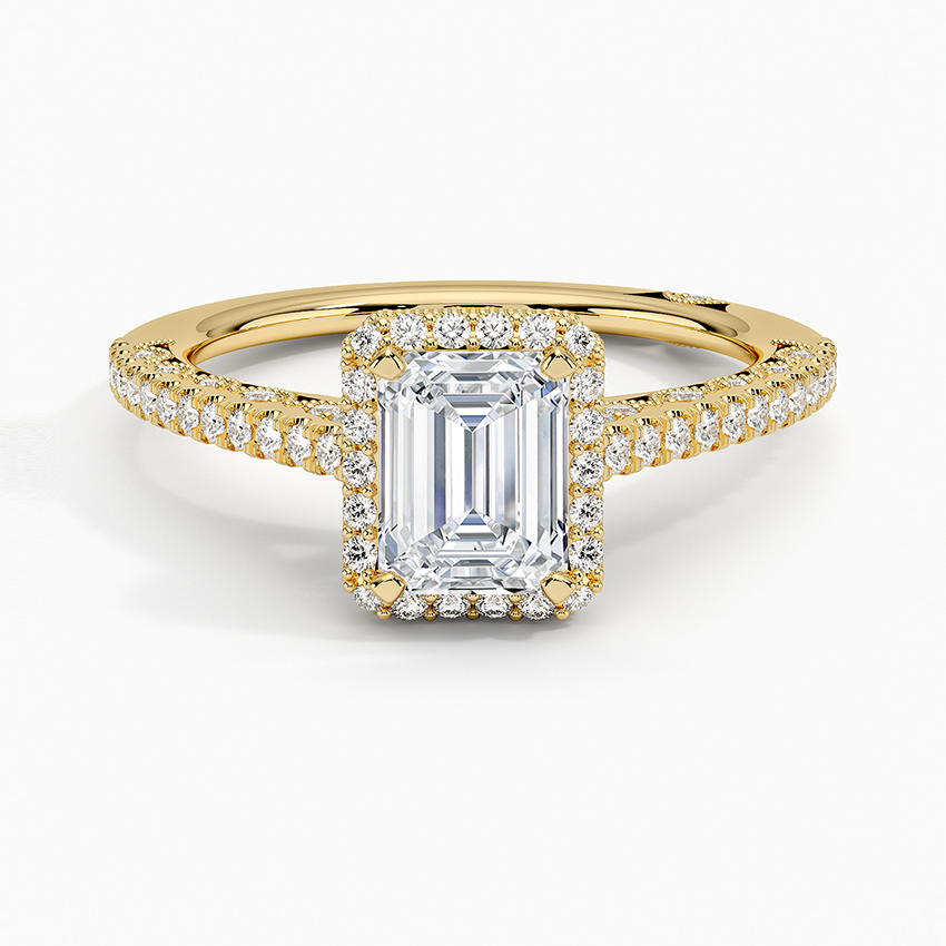 1.50 Karat Emerald Kesim Hidden Halo Tasarım Tektaş Laboratuvar Pırlanta Yüzük - Capri