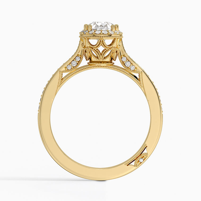 1.50 Damla Kesim Halo Tasarım Tektaş Laboratuvar Pırlanta Yüzük 18K - Tilara