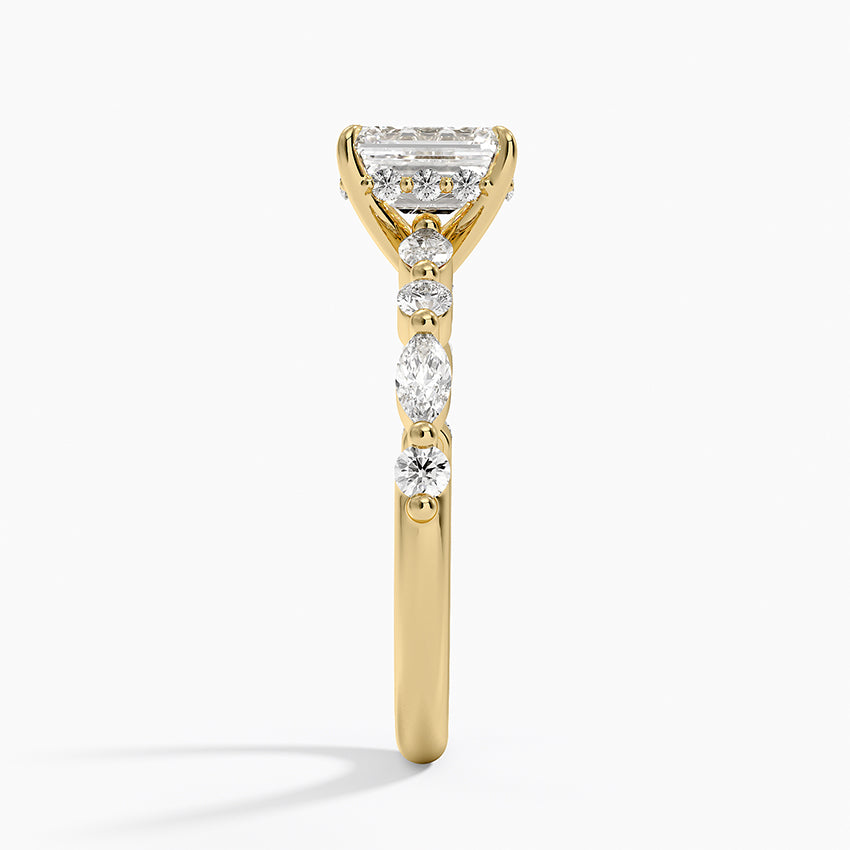 1.50 Karat Emerald Kesim Hidden Halo Tasarım Tektaş Laboratuvar Pırlanta Yüzük - Verona