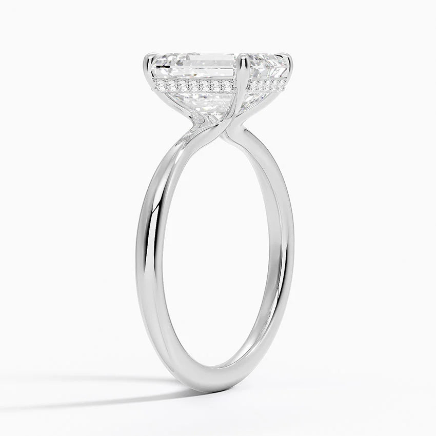 2.10 Karat Emerald Kesim Hidden Halo Tasarım Tektaş Laboratuvar Pırlanta Yüzük 18K - Alvora - Bold Diamonds