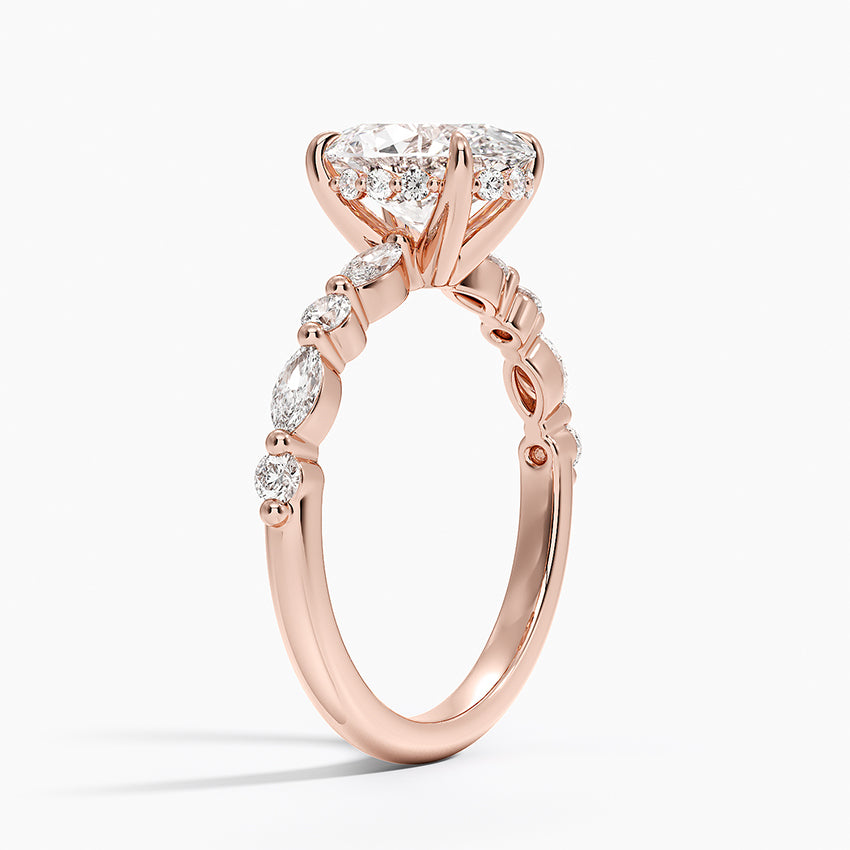 2.50 Karat Oval Kesim Hidden Halo Tasarım Tektaş Laboratuvar Pırlanta Yüzük - Tokyo - Bold Diamonds