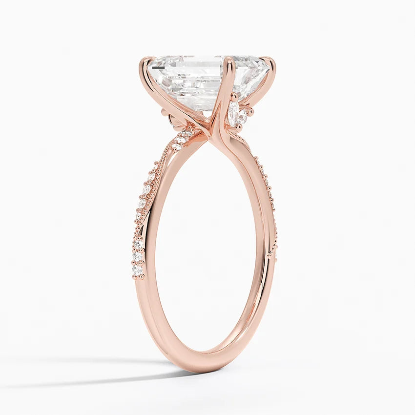 2.25 Karat Emerald Kesim Hidden Halo Tasarım Tektaş Laboratuvar Pırlanta Yüzük 18K - Melora