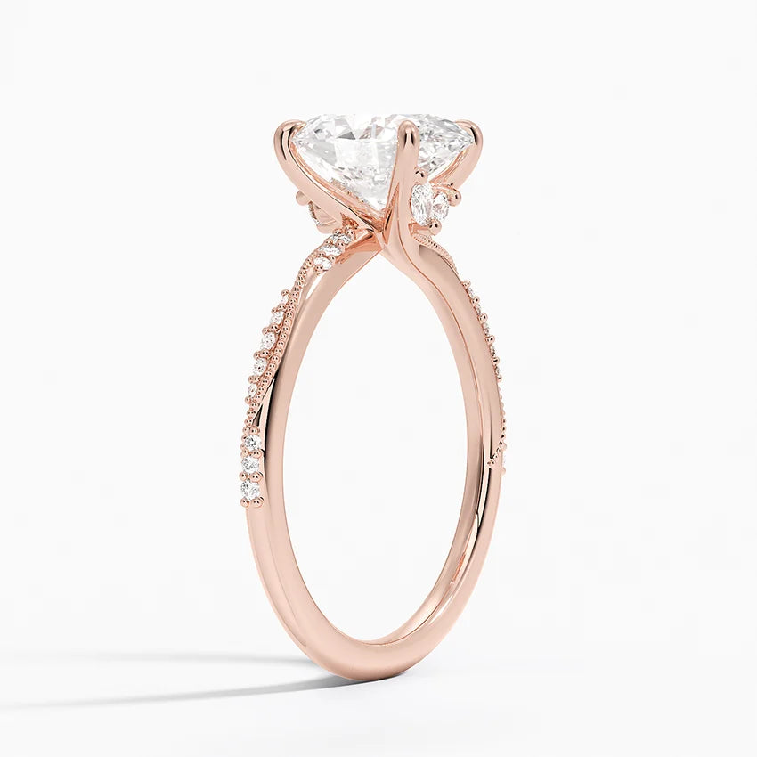 2.25 Karat Oval Kesim Hidden Halo Tasarım Tektaş Laboratuvar Pırlanta Yüzük 18K - Melora