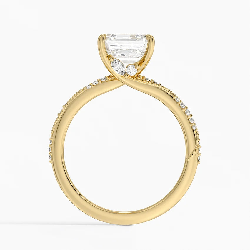 2.25 Karat Asscher Kesim Hidden Halo Tasarım Tektaş Laboratuvar Pırlanta Yüzük 18K - Melora - Bold Diamonds