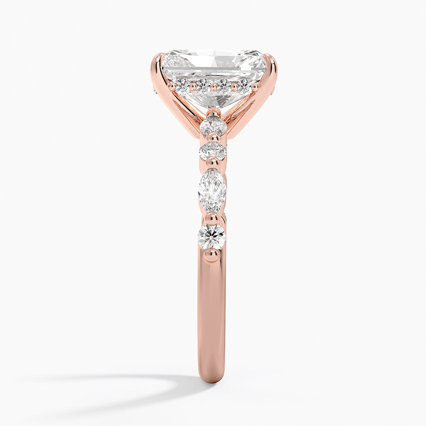 2.50 Karat Radiant Kesim Hidden Halo Tasarım Tektaş Laboratuvar Pırlanta Yüzük - Tokyo - Bold Diamonds