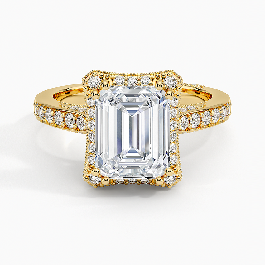 2.50 Emerald Kesim Halo Tasarım Tektaş Laboratuvar Pırlanta Yüzük 18K - Tilara