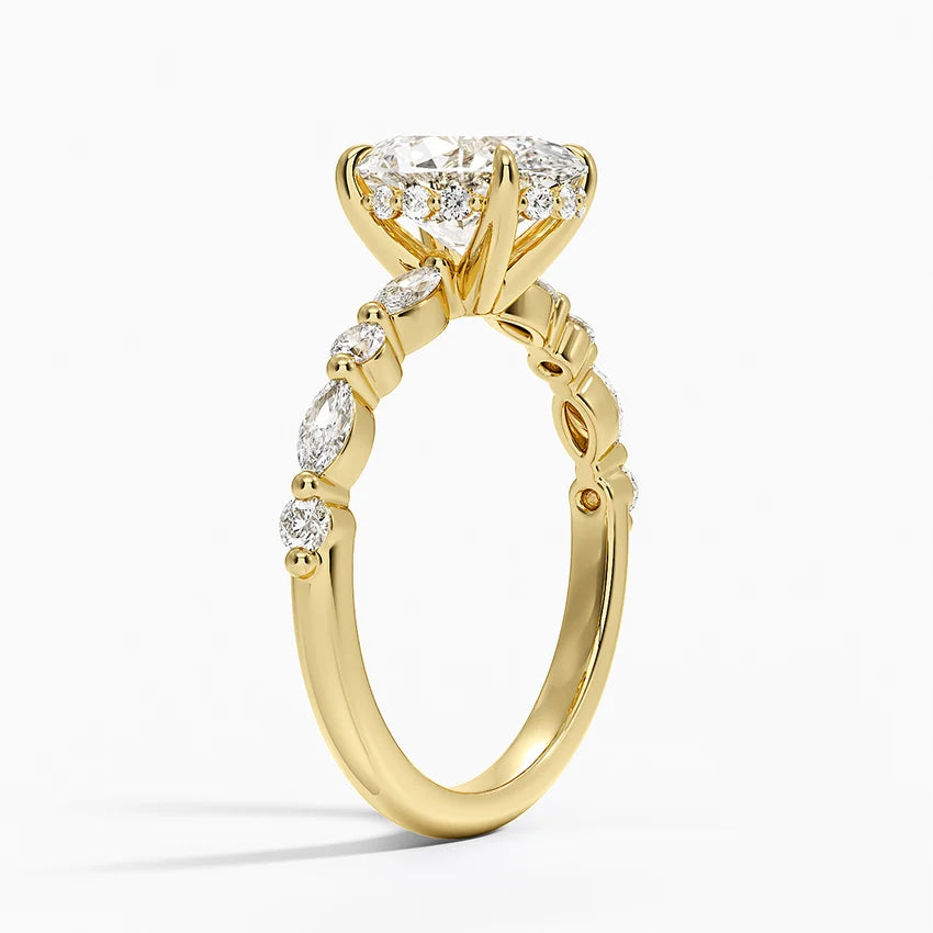 2.50 Karat Oval Kesim Hidden Halo Tasarım Tektaş Laboratuvar Pırlanta Yüzük - Tokyo - Bold Diamonds