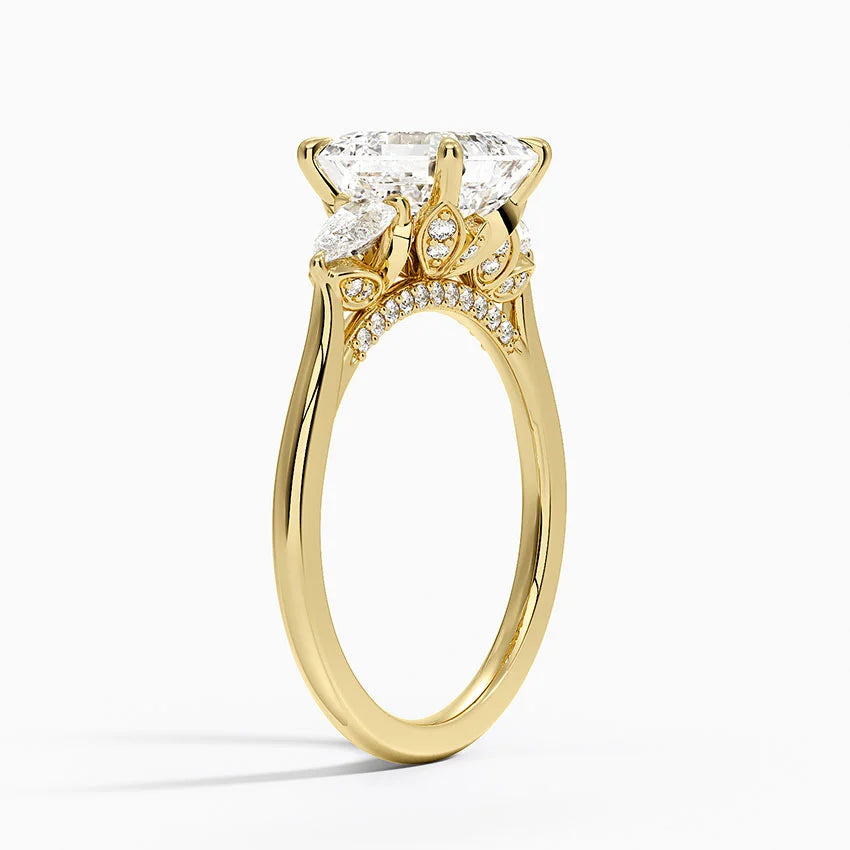 2.75 Karat Asscher Kesim Hidden Halo Tasarım Tektaş Laboratuvar Pırlanta Yüzük 18K - Calora