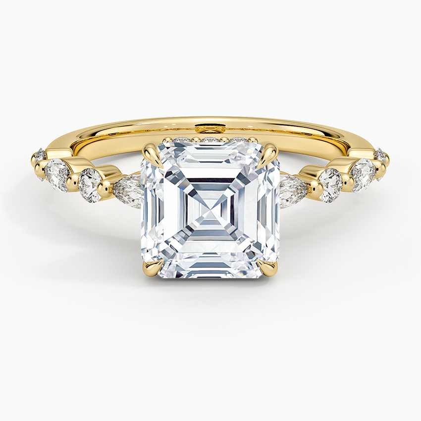 2.50 Karat Asscher Kesim Hidden Halo Tasarım Tektaş Laboratuvar Pırlanta Yüzük - Tokyo - Bold Diamonds