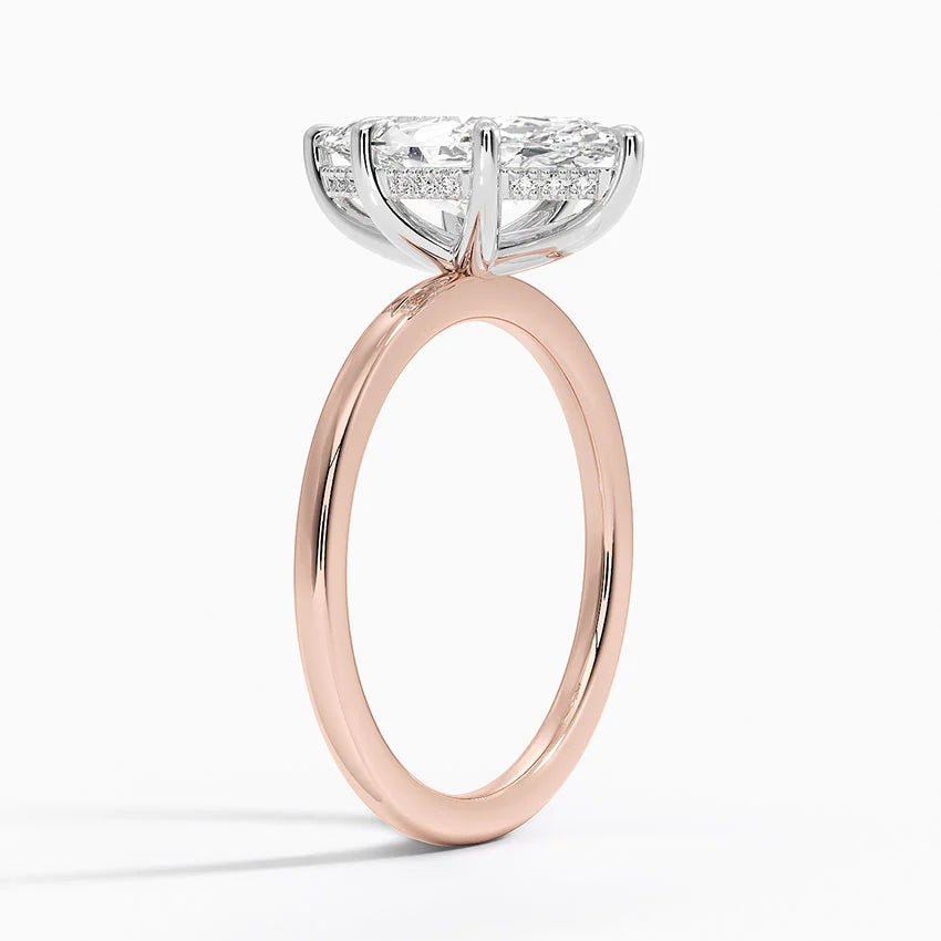 2.10 Karat Marquise Kesim Hidden Halo Tasarım Tektaş Laboratuvar Pırlanta Yüzük 18K - Elora - Bold Diamonds