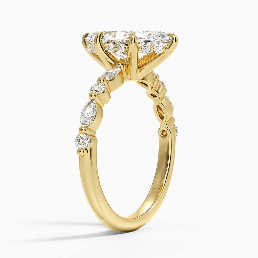 2.50 Karat Marqiuse Kesim Hidden Halo Tasarım Tektaş Laboratuvar Pırlanta Yüzük - Tokyo - Bold Diamonds