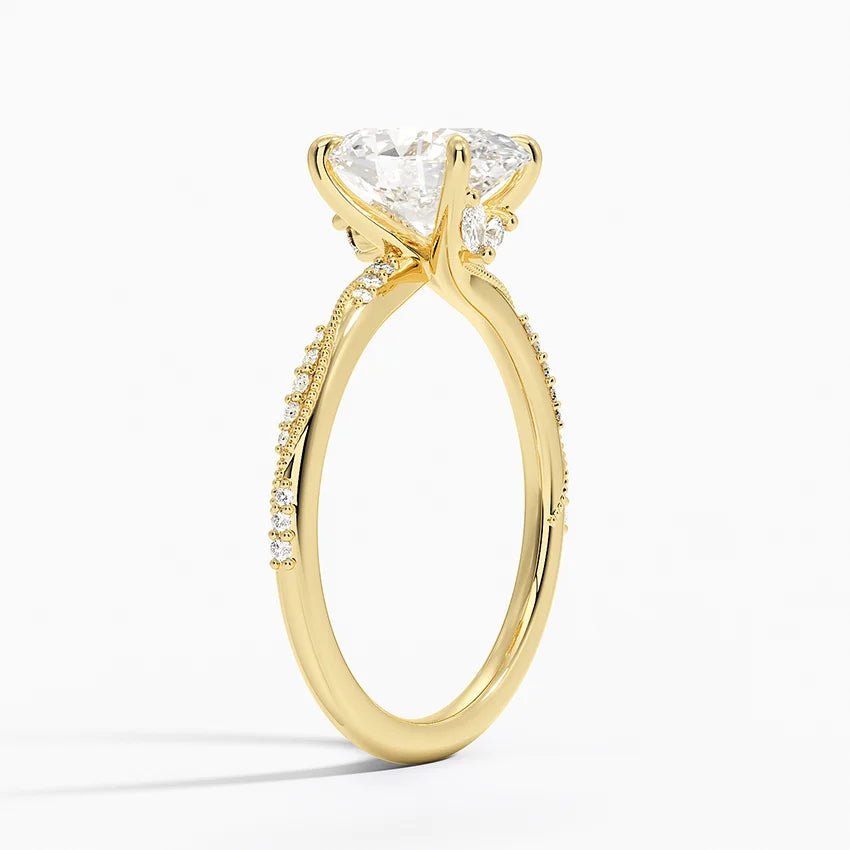 2.25 Karat Oval Kesim Hidden Halo Tasarım Tektaş Laboratuvar Pırlanta Yüzük 18K - Melora - Bold Diamonds