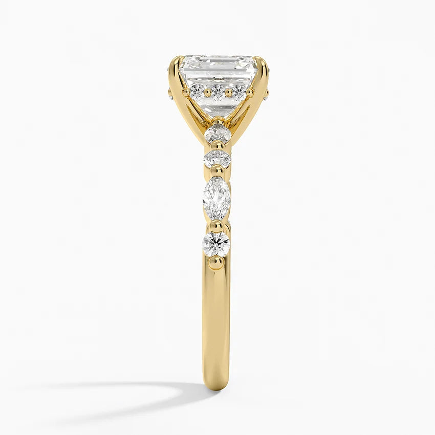2.50 Karat Asscher Kesim Hidden Halo Tasarım Tektaş Laboratuvar Pırlanta Yüzük - Tokyo - Bold Diamonds