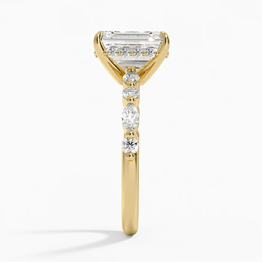 2.50 Karat Emerald Kesim Hidden Halo Tasarım Tektaş Laboratuvar Pırlanta Yüzük - Tokyo - Bold Diamonds