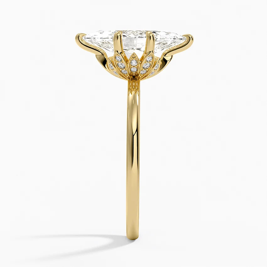 Altı Tırnak 2.15 Karat Marquise Kesim Hidden Halo Tasarım Tektaş Laboratuvar Pırlanta Yüzük - Delora - Bold Diamonds