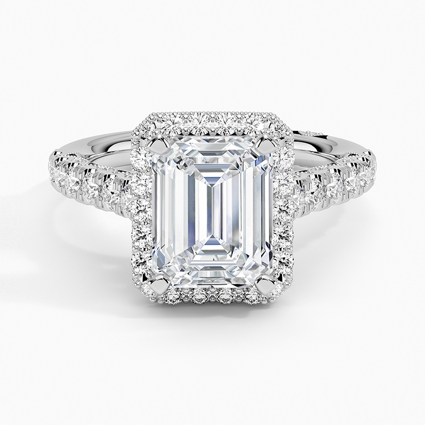 2.50 Karat Emerald Kesim Hidden Halo Tasarım Tektaş Laboratuvar Pırlanta Yüzük - Capri