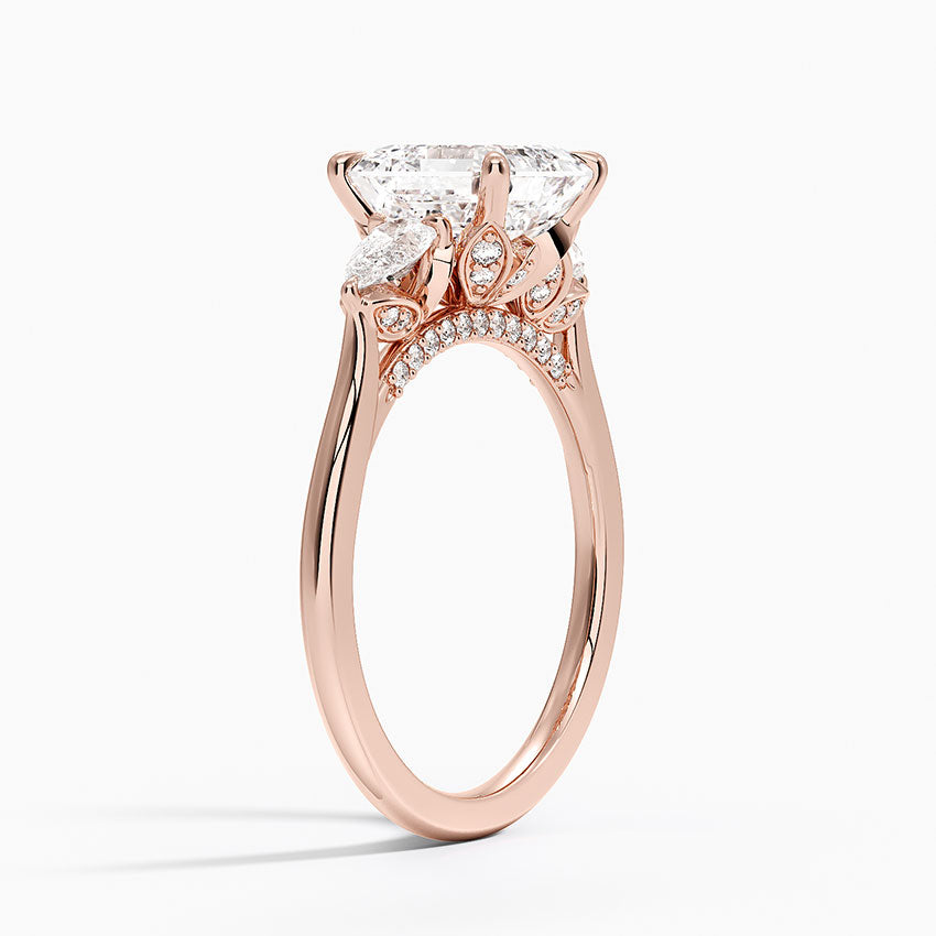 2.75 Karat Asscher Kesim Hidden Halo Tasarım Tektaş Laboratuvar Pırlanta Yüzük 18K - Calora