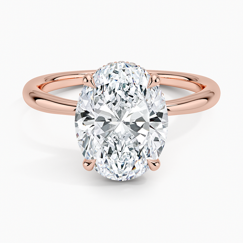 3.10 Karat Oval Kesim Hidden Halo Tasarım Tektaş Laboratuvar Pırlanta Yüzük 18K - Alvora - Bold Diamonds
