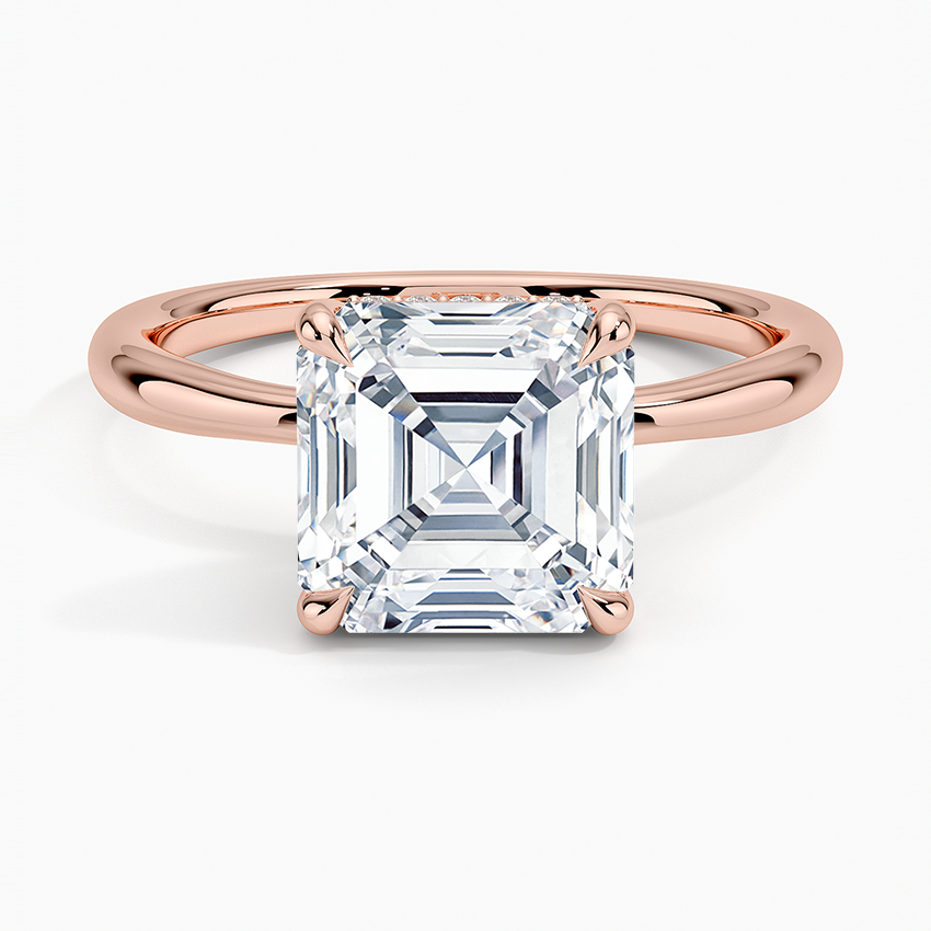 3.10 Karat Asscher Kesim Hidden Halo Tasarım Tektaş Laboratuvar Pırlanta Yüzük 18K - Alvora - Bold Diamonds