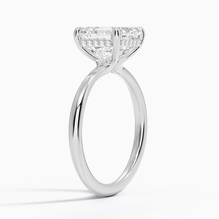 3.10 Karat Asscher Kesim Hidden Halo Tasarım Tektaş Laboratuvar Pırlanta Yüzük 18K - Alvora - Bold Diamonds