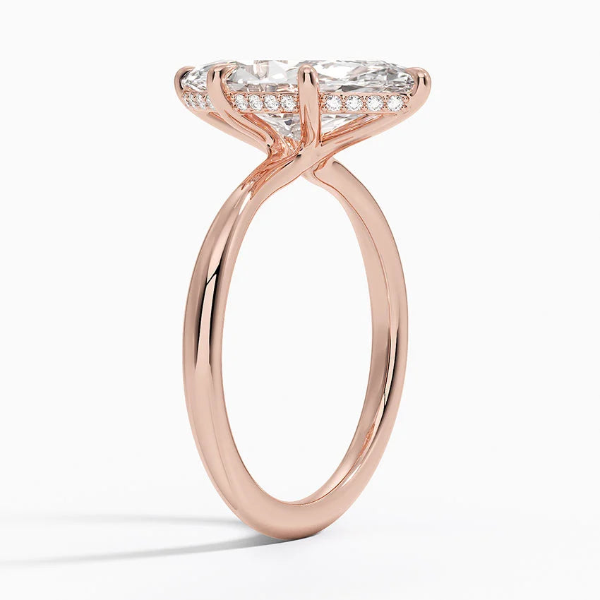 3.10 Karat Marquise Kesim Hidden Halo Tasarım Tektaş Laboratuvar Pırlanta Yüzük 18K - Alvora - Bold Diamonds