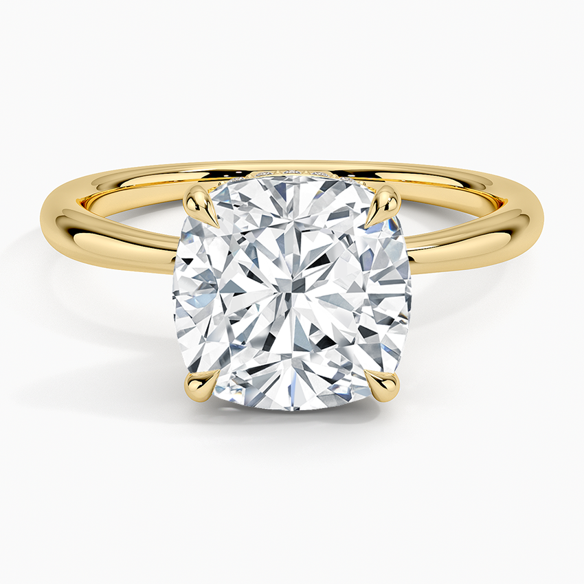 3.10 Karat Cushion Kesim Hidden Halo Tasarım Tektaş Laboratuvar Pırlanta Yüzük 18K - Alvora - Bold Diamonds