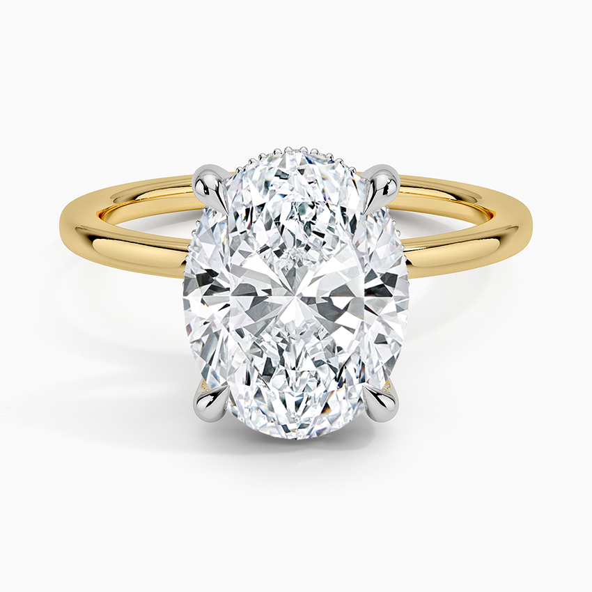 3.10 Karat Oval Kesim Hidden Halo Tasarım Tektaş Laboratuvar Pırlanta Yüzük 18K - Elora - Bold Diamonds