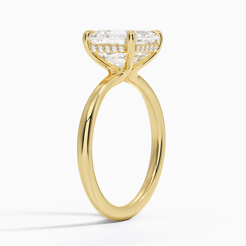 3.10 Karat Asscher Kesim Hidden Halo Tasarım Tektaş Laboratuvar Pırlanta Yüzük 18K - Alvora - Bold Diamonds