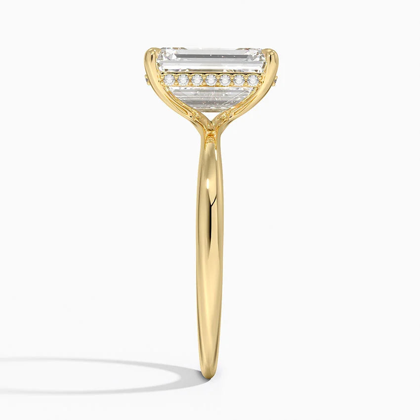 3.10 Karat Emerald Kesim Hidden Halo Tasarım Tektaş Laboratuvar Pırlanta Yüzük 18K - Alvora - Bold Diamonds