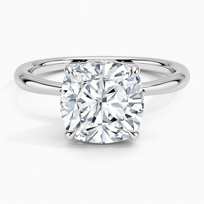 3.10 Karat Cushion Kesim Hidden Halo Tasarım Tektaş Laboratuvar Pırlanta Yüzük 18K - Alvora - Bold Diamonds