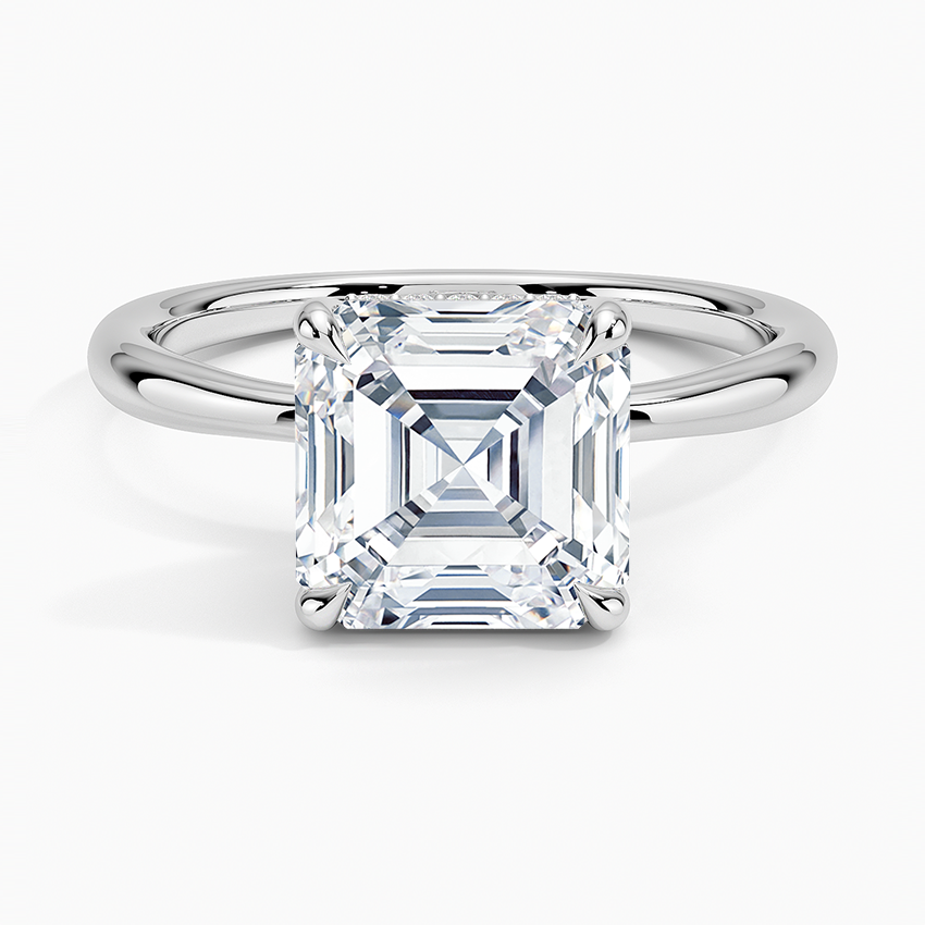 3.10 Karat Asscher Kesim Hidden Halo Tasarım Tektaş Laboratuvar Pırlanta Yüzük 18K - Alvora - Bold Diamonds