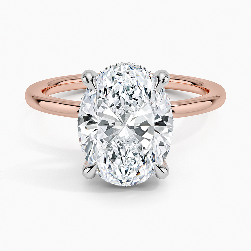 3.10 Karat Oval Kesim Hidden Halo Tasarım Tektaş Laboratuvar Pırlanta Yüzük 18K - Elora - Bold Diamonds