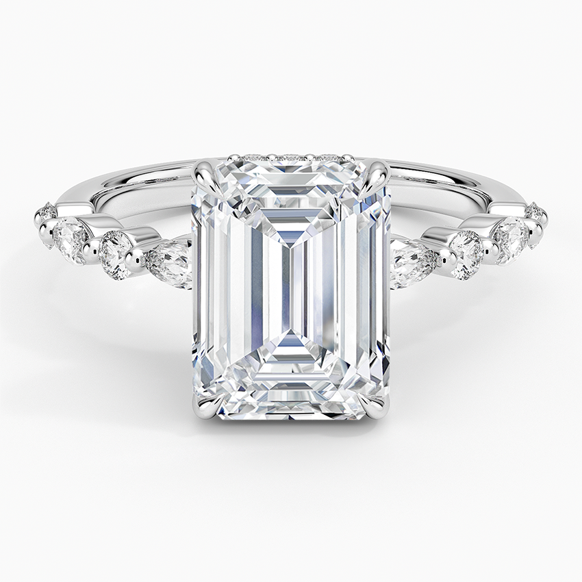 3.50 Karat Emerald Kesim Hidden Halo Tasarım Tektaş Laboratuvar Pırlanta Yüzük - Verona
