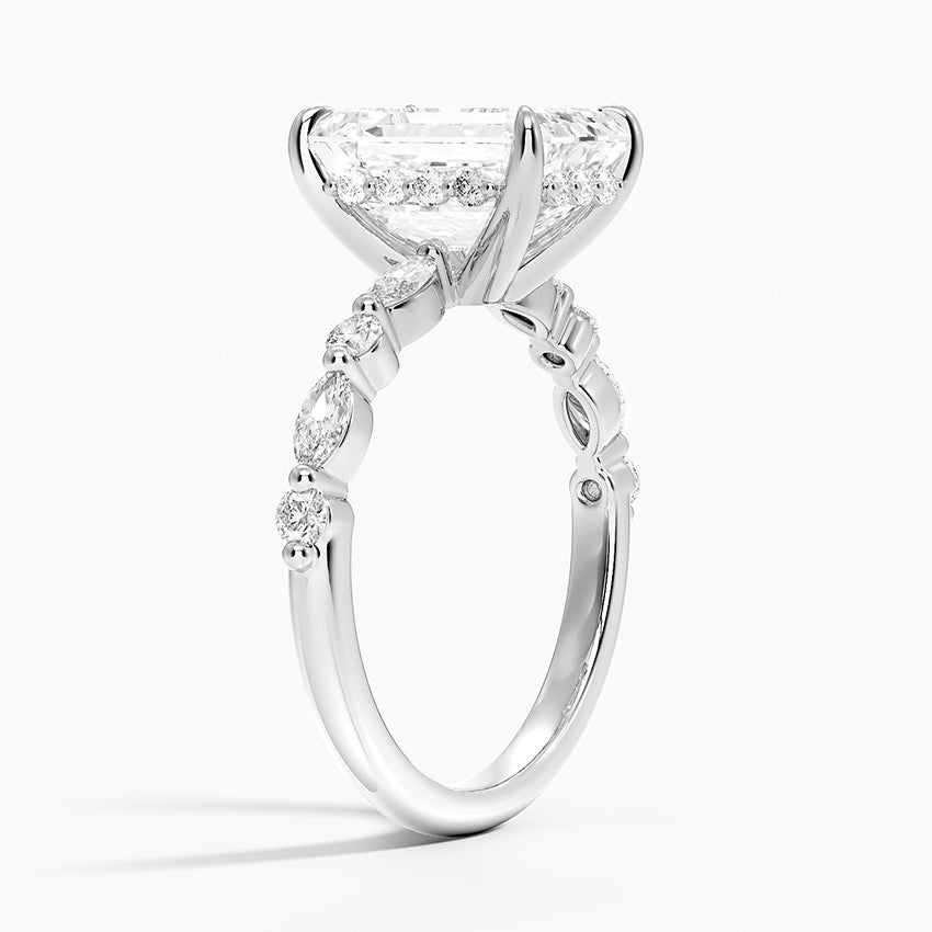 3.50 Karat Emerald Kesim Hidden Halo Tasarım Tektaş Laboratuvar Pırlanta Yüzük - Verona