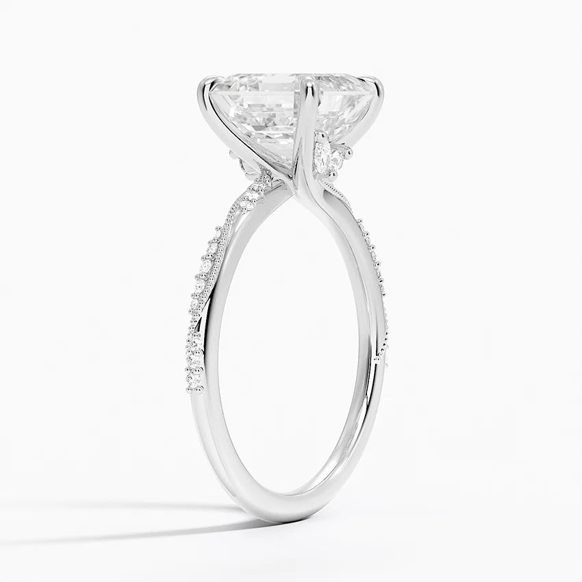 3.25 Karat Asscher Kesim Hidden Halo Tasarım Tektaş Laboratuvar Pırlanta Yüzük 18K - Melora - Bold Diamonds